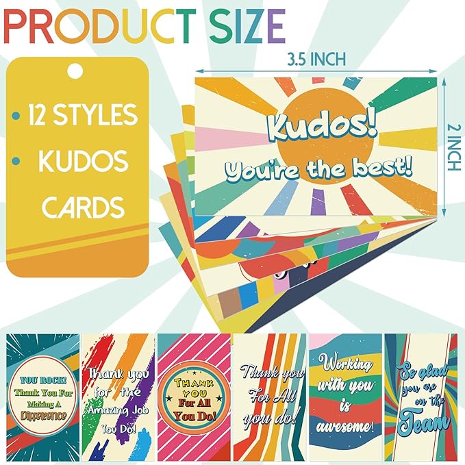 Yeaqee 240 Pcs Employee Appreciation Kudos Cards Funny Blank Back Motivational Card Encouragement Thank You Note Recognition Card for Teacher College Affirmation Gift(Rainbow)
