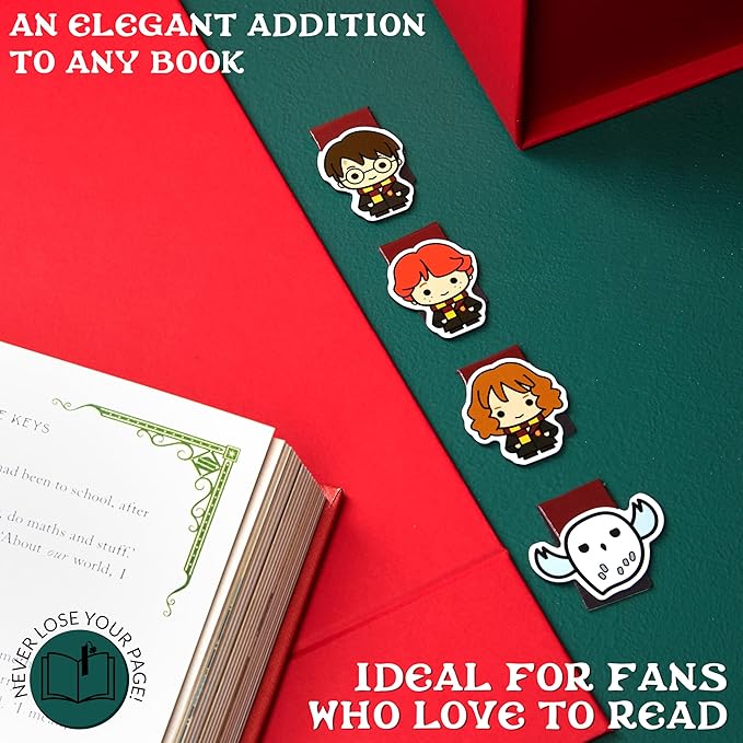 Harry Potter Magnetic Bookmarks Page Clip School University for Kids Teens Women Stocking Stuffers Gifts for Readers Xmas Gifts (Multi 4 Pack)