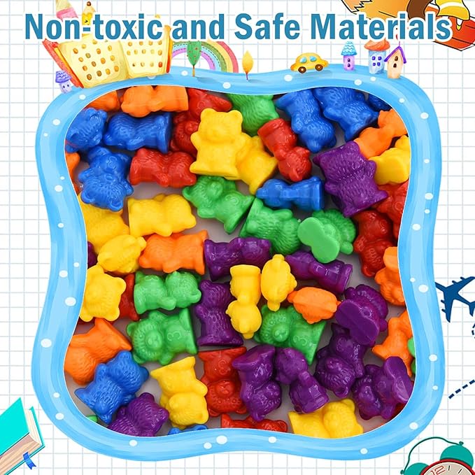 Timoo 120 Pcs Rainbow Counting Bears Math Manipulatives Color Sorting Bears Counting Bears for Toddlers (Green & Purple & Blue & Orange & Red & Yellow)