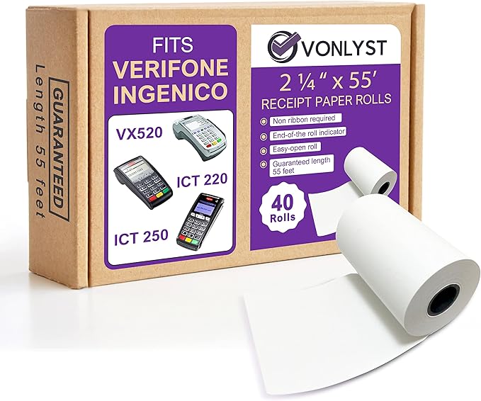Thermal Paper Roll 2 1/4 x 55 for Verifone Vx520 Ingenico ICT220 ICT250 FD400 (40 rolls)