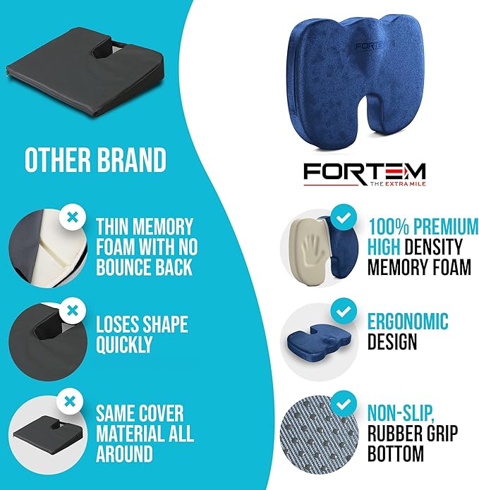 FORTEM Seat Cushion and Lumbar Support for Office Chair, Desk Chair Cushion, Memory Foam Office Chair Cushion, Non Slip Sitting and Back Pillow for Gaming, Car Seat Cushion, Chair Pad, XL