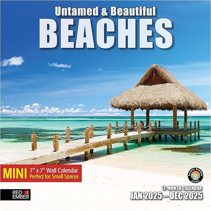RED EMBER Untamed & Beautiful Beaches Mini 2025 Wall Calendar 12 Month | 7" x 14" Open | Thick & Sturdy Paper | Giftable | Calendar 2025
