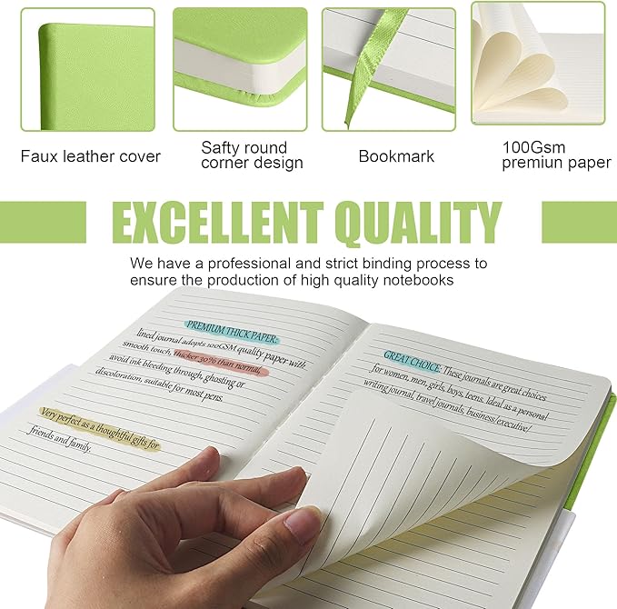 Lined Journal Notebook, 10Pack(Grass Green), 160 Pages, Medium 5.7 inches x 8 inches - 100 gsm Thick Paper, Hardcover