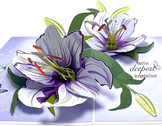 Paper With Deepest Sympathy Card, White Lily Pop Up Card, Loss of Loved One, Pet, Mom, Dad, Child, Thinking Of You, Condolence, Bereavement, Grief with Envelope (White Lily)