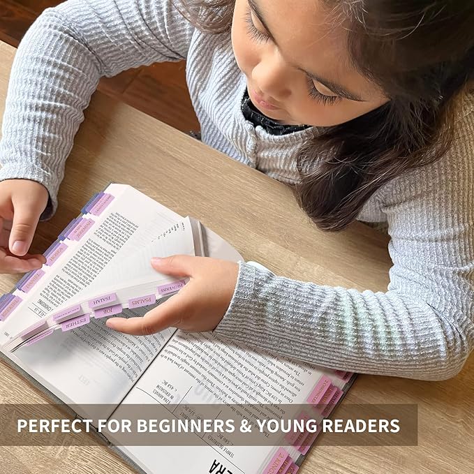 Bible Tabs for Women & Men, Laminated Bible Tabs for Study Bible, Large Print Bible Tabs for Easy Navigation, Bible Index Tabs, 66 Tabs Old & New Testament, Extra 9 Blank Tabs - Violet Ombre