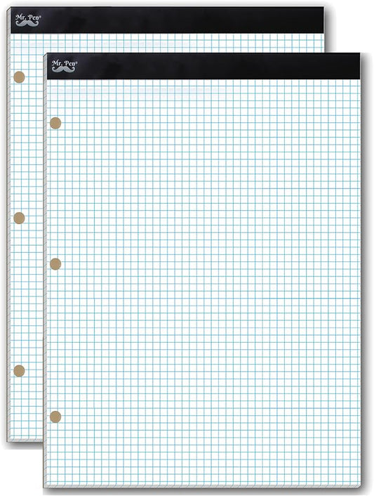 Mr. Pen- Graph Paper, 2 Pack of 55 Sheets, 8.5"x11", 4x4 (4 Squares Per Inch), 3-Hole Punched, Graphing Paper, Grid Paper Pad, Math Graph Paper Pad, Drafting Paper, Computation Pads, Square Paper
