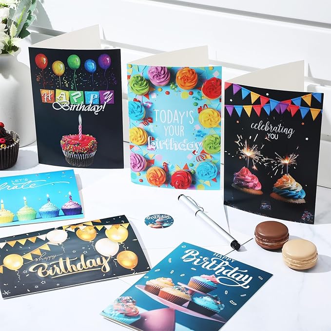 200 Set Unique Happy Birthday Card Bulk with Envelope and Sticker Blank Greeting Card Large 5 x 7 Inch Suitable for Office Kids Women Men, 20 Styles(Classic Style)