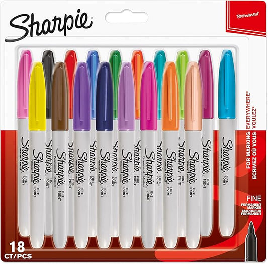 Sharpie Permanent Markers | Fine Point | Assorted Fun Colours | 18 Count