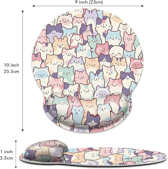 Ergonomic Mouse Pad with Wrist Support,Cute Colorful Cats Mouse Pad with Wrist Rest,Relieve Wrist Pain Mousepad Non-Slip Rubber Base,Mouse Pads for Desk,Computers,Laptop,Office,Home,Accessories