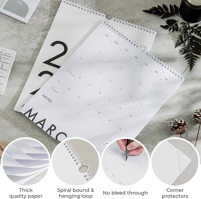 Modern Vertical Wall Calendar 2024-2025 - 18 Month Calendar July 2024 - December 2025, 11x13.5 Inches Sleek Black & White Design with Spiral Twin-Wire Binding