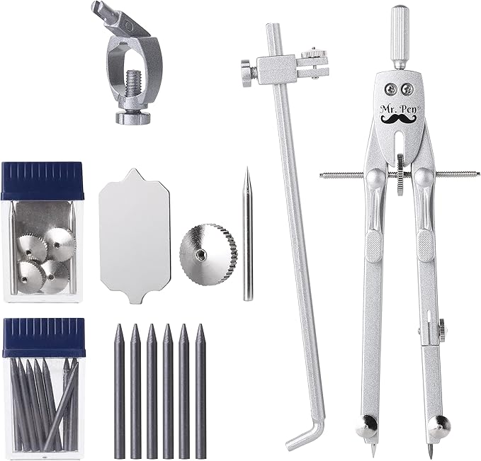 Mr. Pen- Professional Metal Compass with Wheel, Lock and Extension Bar for Geometry, Drafting, Math, Drawing, Compass for Geometry, Tool for Drawing Circles, Drawing Compass, Compass Drawing Tool