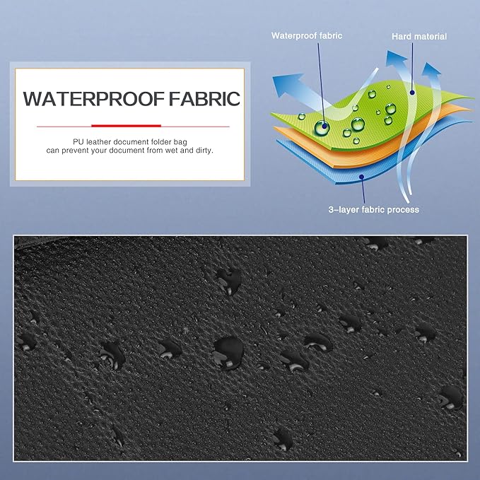 Toplive Document File Folder, Waterproof PU Leather A4 Letter Envelope Folder Case File Organizer Dual Layers Stylish Document Holder with 8 Card Holder 2 Pen Loop for Travel Office School, Black