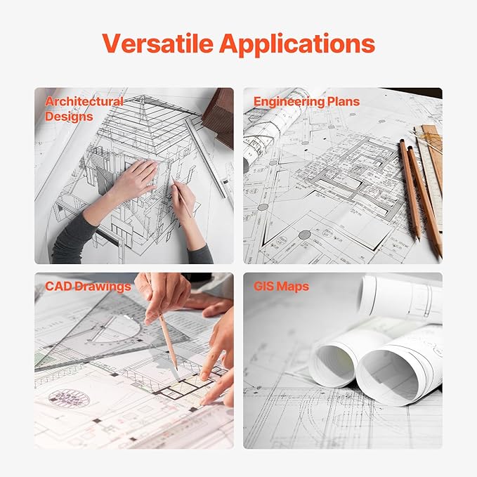 VEVOR Wide Format Paper, 24 in x 150 ft Plotter Paper, 4 Rolls CAD Bond Rolls with 2 in Core, 20 LB Bond Paper Rolls, Idea for CAD Drawings, Engineering Plans, GIS Maps & Architectural Designs