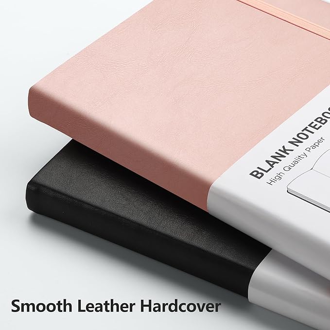 RETTACY Blank Journal Notebook, A5 Blank Journal with 192 Pages, 5.7'' × 8.3'' Medium Size, 68 LB/100 GSM Thick Paper, Leather Hardcover, for Sketching, Drawing, Painting (Rose Gold)