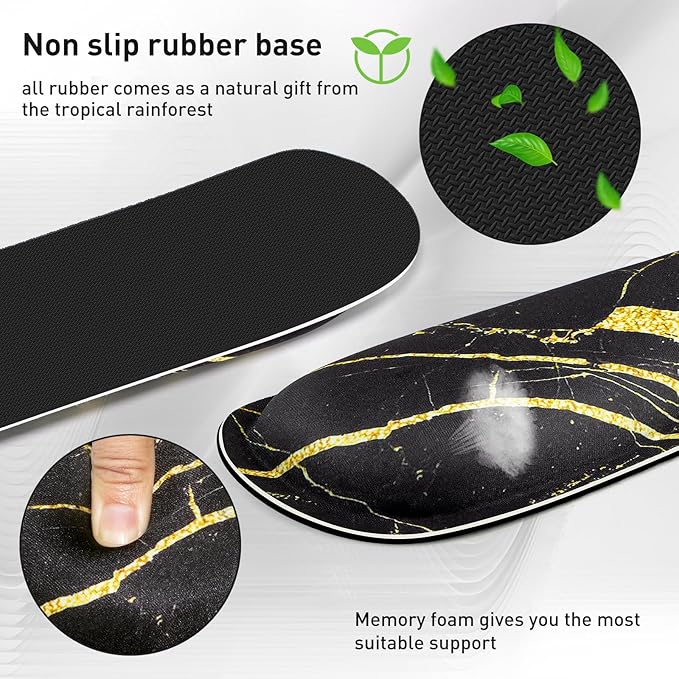 Yolanda Keyboard Wrist Rest Pad, Upgrade High-Density Thicken Memory Foam, Anti-Slip Rubber Base, Support for Easy Typing & Pain Relief,for Office,Gaming, Computer, Laptop, Mac, Marbling