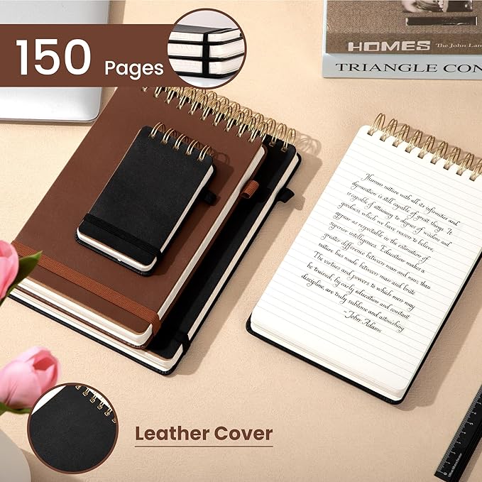Yoment Small Notebooks 3x5 Leather Pocket Notepad 150 Pages Mini Top Spiral Notebook, 100 GSM Thick Paper, Memo Note Pads for Work School Nursing, Black