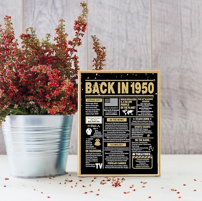 75th Birthday Card, 75th Birthday Decorations Women Men, 75th Birthday Gifts for Dad Mom, Back in 1950 Birthday Card, Black Gold
