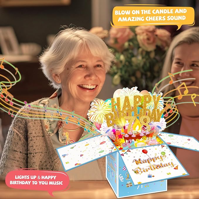 Tnvee 78TH Birthday Cards with Lights & Music & Candle, 3D Large Pop Up Happy Birthday Cards for Women Man Greeting Cards Decorations for 78 Years Old Mom Dad Grandparents