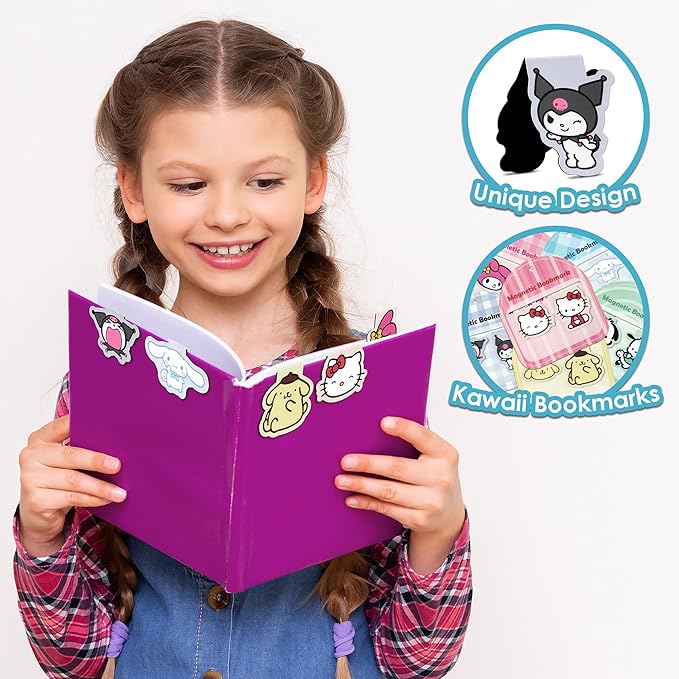 12Pcs Cute Magnetic Bookmarks Kawaii Cartoon Anime Kitty Melody Cinnamon Book Markers Page Clips School Office Stationery Supplies Gift for Kids Students Reading Lovers Bookworm Reader