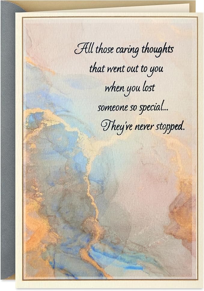 Hallmark Sympathy Card for Anniversary of Death (Caring Thoughts Never Stopped) for Widow, Widower, Friend