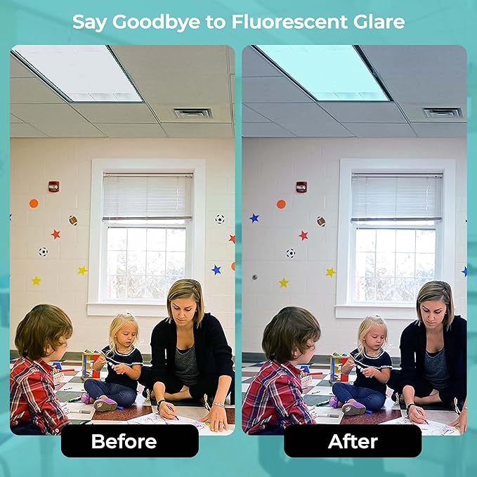 Everyday Educate Fluorescent Light Covers for Ceiling Lights, Light Covers Fluorescent Filter Magnetic for Office, Hospitals, Home - 48" by 24" (4 Pack, Sky Blue)