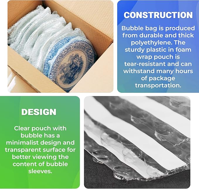 Clear Bubble Out Bags, 10 x 15.5 Inches. 25 Pack Self Seal Bubble Pouches. Polyethylene Clear Bubble Bags for Packing. Waterproof Clear Bubble Out Pouches for Fragile Things