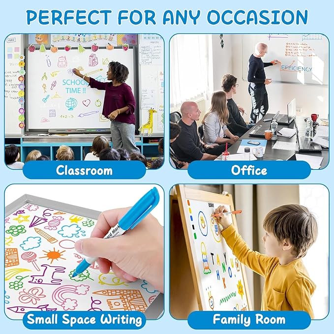 Fine Tip Dry Erase Markers - 12 Pack Colored Whiteboard Erasable Markers Bulk for Kids Adults, Ideal for Classroom School Office Home Use on White Board, Non-Toxic Easy Clean