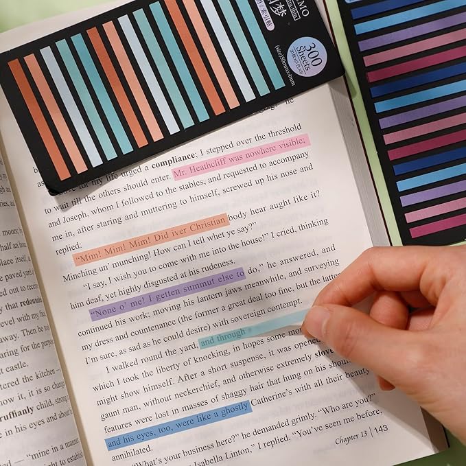 HAUTOCO 1800PCS Transparent Highlighter Tape, Removable Highlighter Strips Sticky Notes Tabs for Annotating Books, Morandi Clear Sticky Page Markers Tabs for Office School Aesthetic Study Supplies
