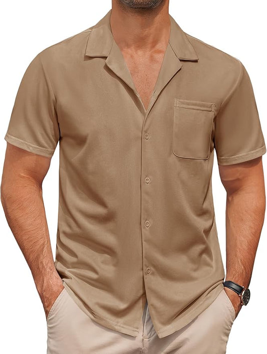 COOFANDY Men's Casual Cuban Guayabera Shirt Short Sleeve Button Down Shirts Summer Beach Shirts Vocation Vintage Shirts