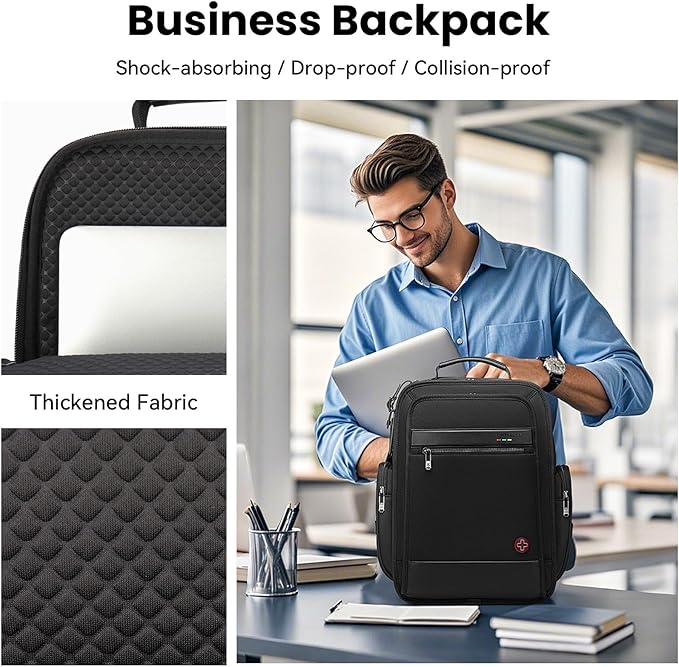Business Laptop Backpack for Men Women, 20L Large Bookbag Travel TSA Approved Carry on Backpack Waterproof Casual Daypack 15.6" Professional Computer Bag with Thicker Compartments, Black