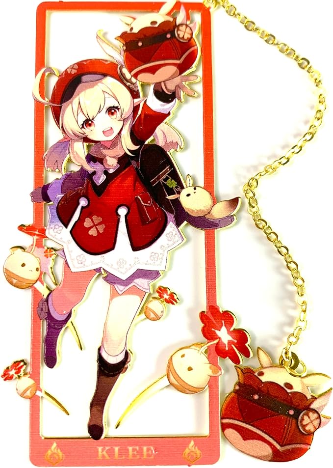 Genshin Impact Klee Metal Bookmark - Anime Figure Merch with 3D Display Box - Birthday Gifts for Fans Friends Gamer Book Lovers - Zllada