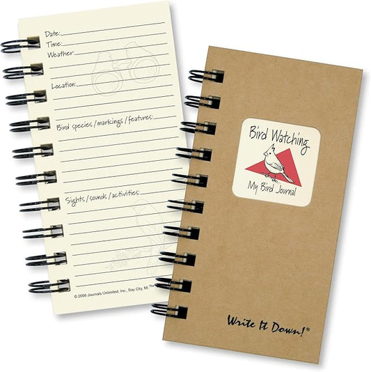 Write it Down series by Journals Unlimited, Guided Journal, Bird Watching, My Bird Journal, Mini-Size 3”x5.5”, Kraft Hard Cover, Made in USA