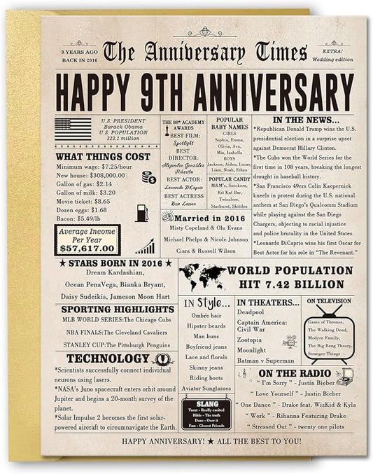 Big 9th Anniversary Card for Husband Wife, Funny 9 Years Wedding Anniversary Card Gift for Men Women, Willow Anniversary Card for Mom Dad Parents