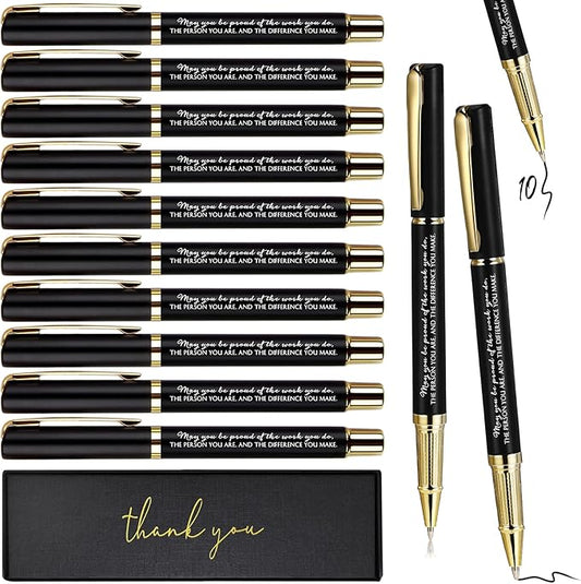 PerKoop 10 Set Thank You Gifts Inspirational Ballpoint Pens with Gift Boxes Bulk Appreciation Party Favors for Employee Coworker Staff Team Friends Office Supplies(Black,Difference)