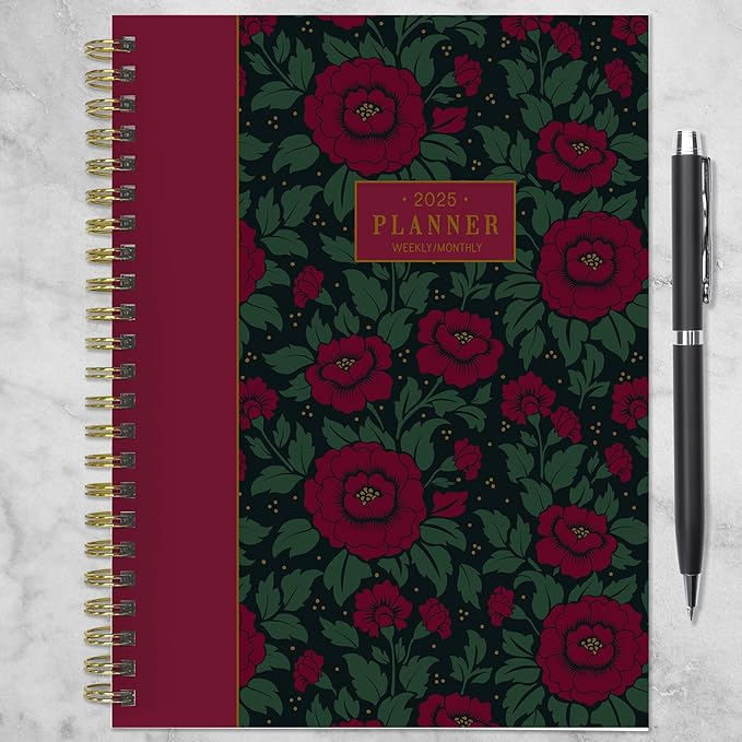 TF PUBLISHING 2025 Victorian Blooms Medium Weekly Monthly Planner - Goals & Task Trackers - Planner Monthly and Weekly with Organizer Stickers - 12 Month Calendar Planner - 6.5" x 8"