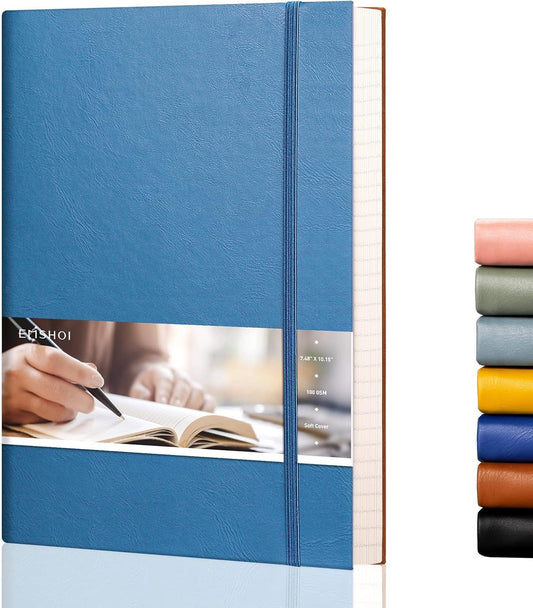 EMSHOI College Ruled Composition Notebook - Large B5 Notebook Lined Journal Leather with Free Sticky Notes, 204 Numbered Pages,100gsm Thick Lined Paper, Softcover, 7.5"x10"-LightBlue