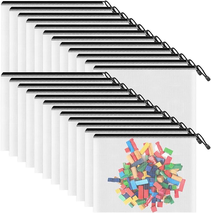 Smarpau A5 Mesh Zipper Pouch, 24 Pack 9.5" x 7.1" Plastic Zipper Pouches for Organizing, Multipurpose Waterproof Zipper Bags for Travel, Office, Home Storage, Black