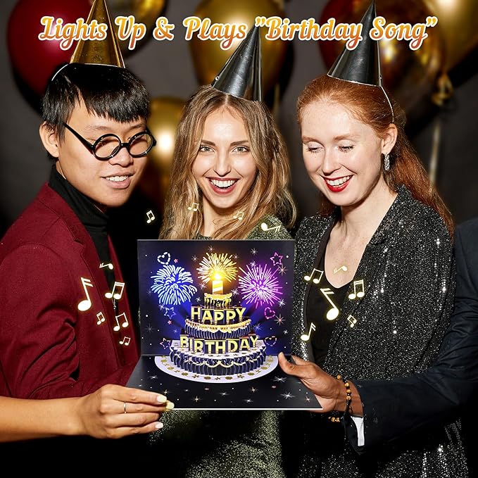 Birthday Cards Birthday Gifts for Women Fireworks Pop Up Cake Light and Music Happy Birthday Card Gift for Women, Men, Mom, Grandma