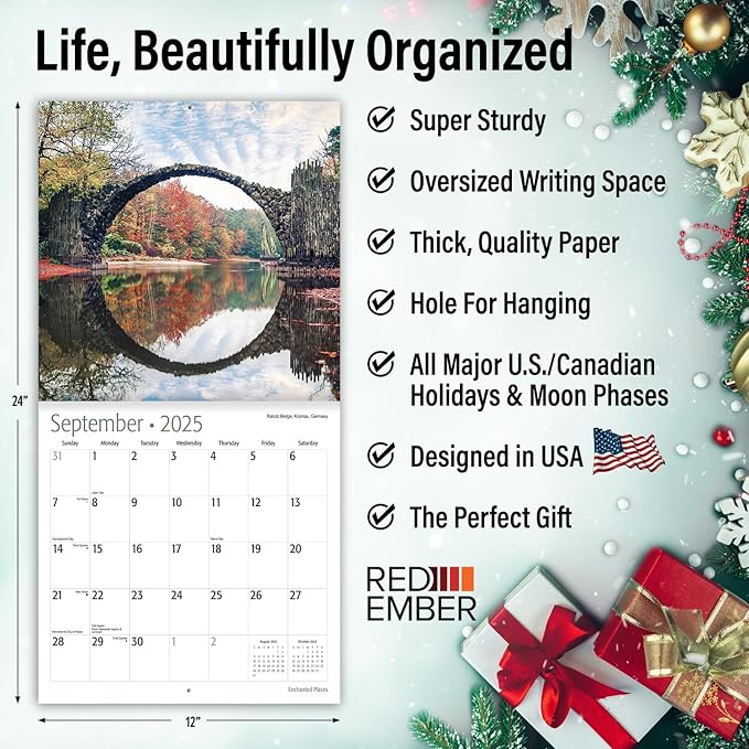 RED EMBER Enchanted Places 2025 Wall Calendar 12 Month | 12" x 24" Open | Thick & Sturdy Paper | Giftable | Calendar 2025