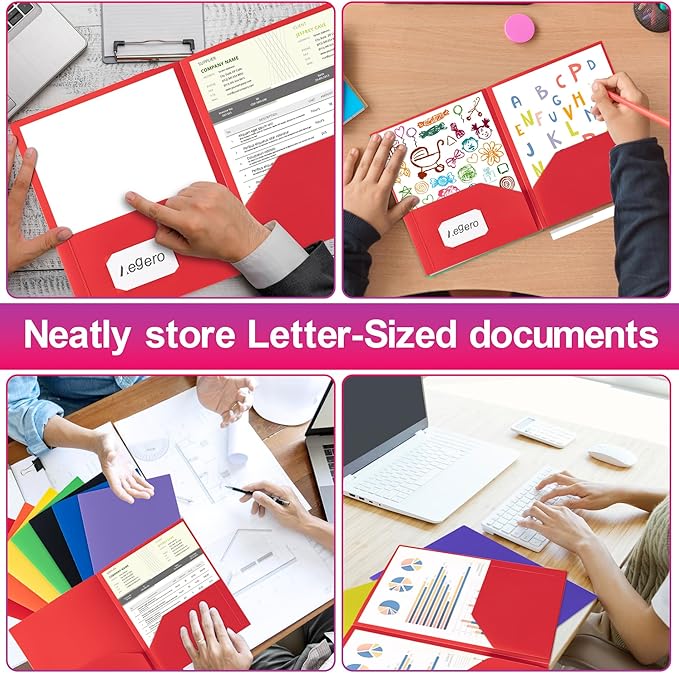 Plastic Folders with Pockets (7 Pack, Black), Durable Heavy Duty File Folders with Business Card Slot, 2-Pocket Folder for Schoolwork & Office,Letter Size