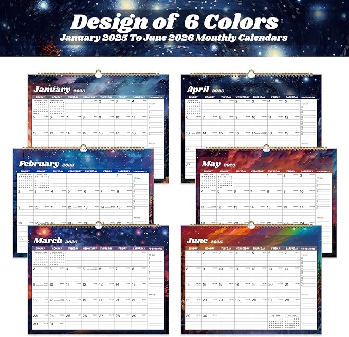 2025 Calendar 18 Month Wall Calendar 2025-2026, January 2025 to June 2026 Calendar with Julian Dates, 14.8" X 11.5" (2025-2026 Wall Calendar Starry Sky)