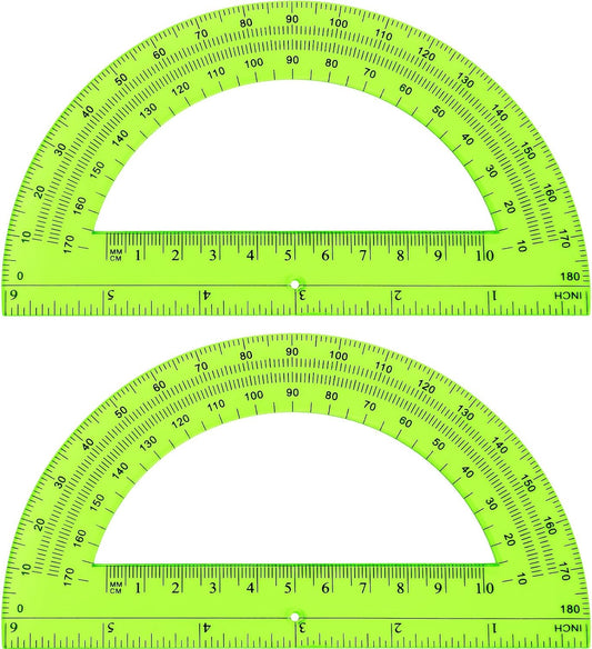 Zonon 2 Pcs 6 Inch Plastic Protractor Math Protractors 180 Degrees Angle Measurement, Translucent for Geometry Classroom Kid Student School Office Supplies(Green)