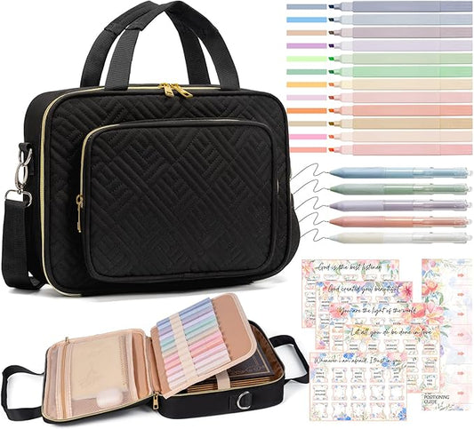 Bible Cover for Women Bible Case, Large Bible Bag w/Shoulder Strap, Bible Study Supplies Bible Journaling Kit Book Carrying Case with Bible Highlighters Tabs, Christmas Christian Gifts for Women Lady