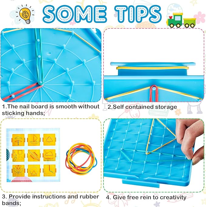 24 Pcs Double Sided Geoboard Mathematical Geoboards with Rubber Bands Math Manipulatives Toy for Geometry, 6.9 x 6.3 Inches