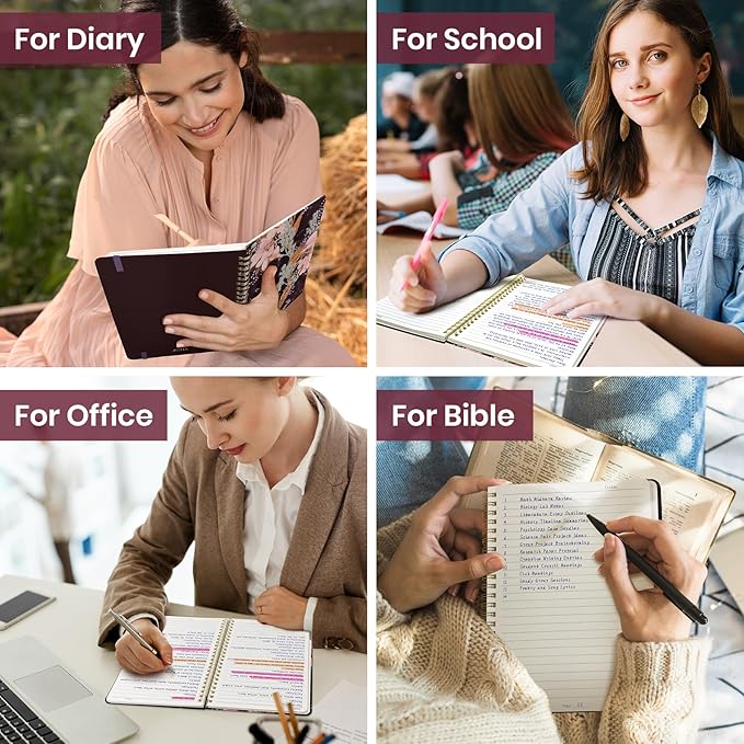 Lined Spiral Journal Notebook for Women, A5 College Ruled Journals for Writing, Hardcover Notebooks for Work, Note taking and Office School Supplies,140 Pages - Pink Buds