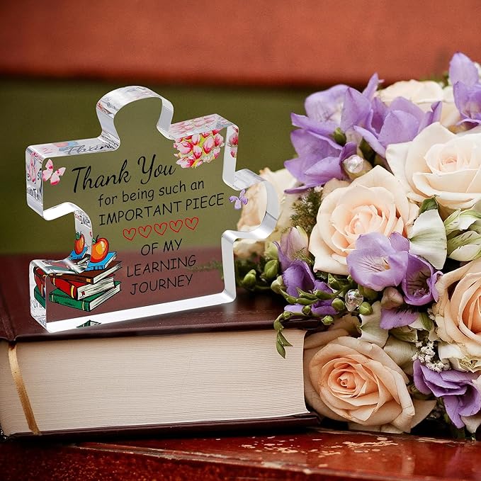 VELENTI Teacher Appreciation Gifts for Women, Men - Thank You Paperweight Acrylic Block Puzzle 3.35 x 2.76 inch - Heartwarming Teacher Gift - Cute Student Teacher Gifts - Novelty Daycare Teacher Gift