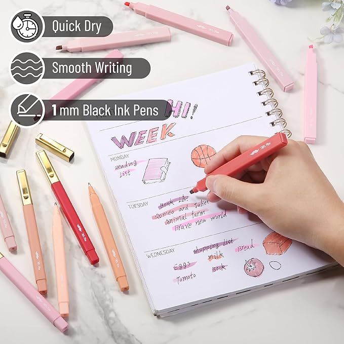 Mr. Pen- Aesthetic Highlighters and Pens No Bleed, 12 Pack, Shades of Pink, Bible Highlighters No Bleed, Black Ink Bible Pens, Highlighter Pens, No Bleed Highlighters for Bibles, Bible Pens