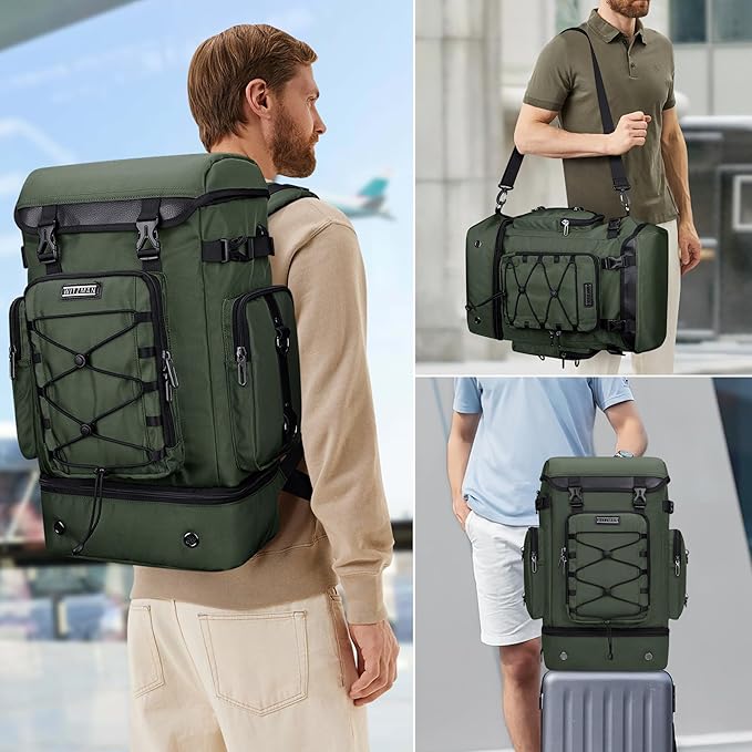 WITZMAN Travel Backpack for Men Women Carry on Bags for Airline Approved Convertible Duffle Luggage Backpack Shoe Compartment（B691 Light Green）