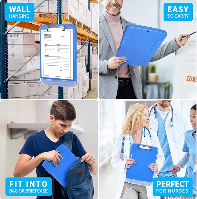 Clipboard with Storage, Large Capacity Nursing Clipboards with Low Profile Clip, Heavy Duty Plastic Storage Clipboard with Pen Holder, Side-Opening, Multifunctional Clipboard Case for Writing