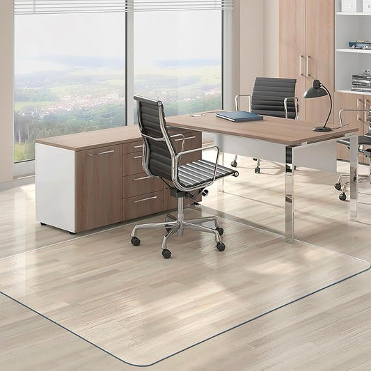 BesWin Large Office Chair Mat for Hardwood Floor, 63"×51" Fully Clear Desk Chair Mat for Rolling Chairs, Heavy Duty Floor Protector Mat for Home Office, Easy Glide, Flat Without Curling (Rectangle)